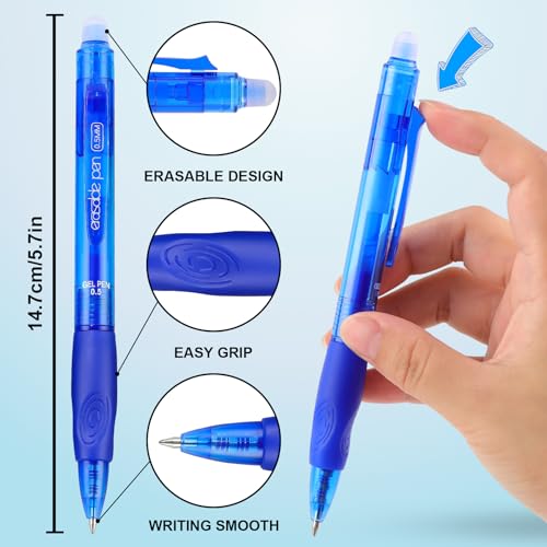 USUAL Retractable 6 Black 6 Blue Erasable Gel Pens Clicker, Fine Point(0.5mm),Make Mistakes Disappear, Premium Comfortable Grip, Smooth Writing Pen Office Back-to-School Supplies - color: 6 Black 6 Blue