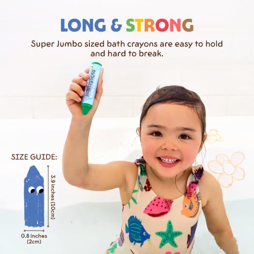 Honeysticks Super Jumbo Bath Crayons Non Toxic (7 Pack) for Toddlers 1-3 and Kids 4-8, Natural Beeswax Crayons, Food-Grade Colors, Fragrance Free, Non Irritating, Bath Toys for Bathtub, Shower, Gift