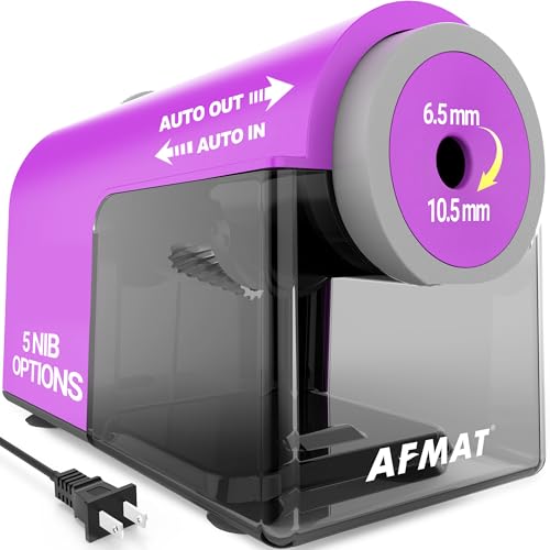 AFMAT Electric Pencil Sharpener, Fully Automatic Pencil Sharpener for 6.5-10.5mm No.2/Jumbo/Colored Pencils, Auto in & Out, 5 Sharpness Modes, 10000+ Sharpenings for Classroom Home Office,PSC5(Purple) - color: Purple