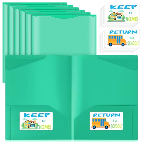 Henoyso 24 Pack Take Home Folders with 2 Pockets and Tabs, Plastic Classroom Communication Homework Folder School-to-Home with Clear Front Pocket for Students Parent Teacher Connector (Green) - color: Green