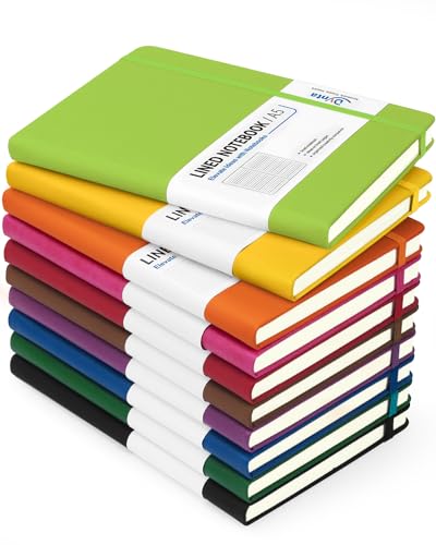 Dynta Hardcover Journal Notebooks, 10 Packs A5 Lined Journals Bulk for Writing 200 Pages/100Sheets, 8.4 x 5.8 inch, 10 Colors Classic Ruled Notebook for Work/Travel/College/Note Taking - color: 10 colors