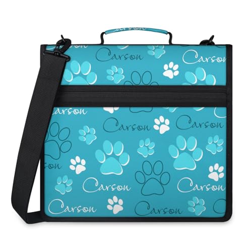 Custom Dog Paw 3 Ring Binder with Zipper, Personalized Name Large Capacity File Folder, Multiple Pockets & Storage Organizer - color: Cyan