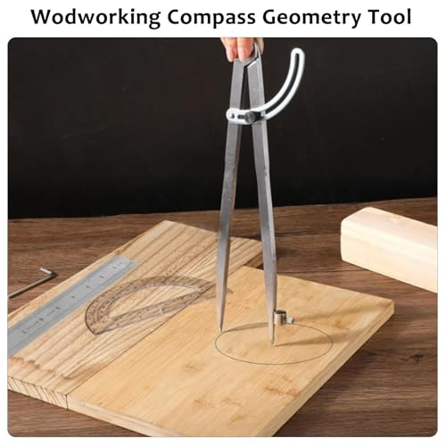 Compass Geometry Tool, Drawing Compass, Professional 8 Inch Large Compass with Wing for Woodworking, 6 Inch Protractor, 8 Inch Ruler for Carpenter, Drafting - size: 8 inches