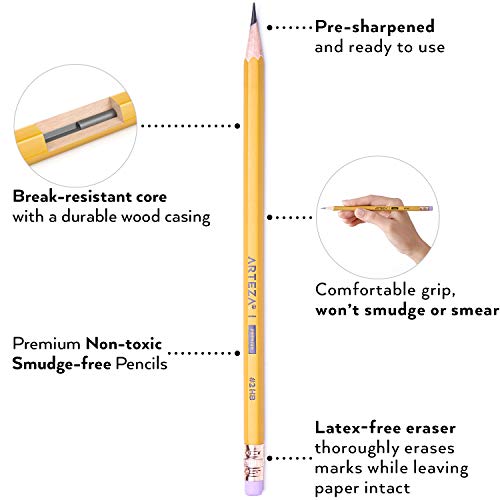 ARTEZA HB Pencils #2, Pack of 48 Wood-Cased Graphite Pre-Sharpened Pencils in Bulk, Office and School Supplies for Exams, Classrooms, Students