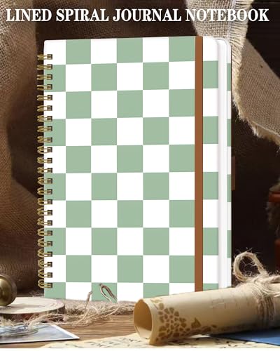 Spiral Journal Notebook for Women, Hardcover A5 College Ruled Notebook, 120 Pages, Thick Paper, Cute Lined Journal for School, Office & Work, 6 x 8.4 in(Sage Green Plaid) - color: Sage Green Plaid