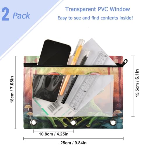 Studying 2 Pack Surrealism Red Eye Frog Art Painting 3 Ring Binder Pencil Pouch Bags,Clear Window Zipper Storage Case for Boys Girls School Office Supplies Cosmetics Organizers - color: Multi-frog