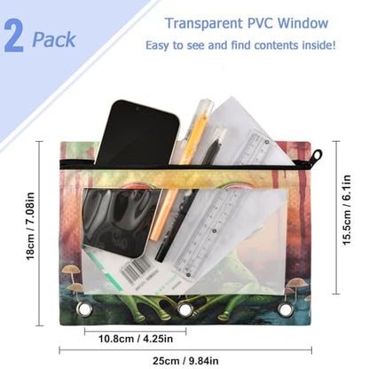 Studying 2 Pack Surrealism Red Eye Frog Art Painting 3 Ring Binder Pencil Pouch Bags,Clear Window Zipper Storage Case for Boys Girls School Office Supplies Cosmetics Organizers - color: Multi-frog