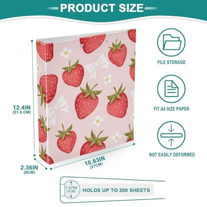 3 Ring Binder 1.5 Inch Binders Strawberry Flower Bow Binder Organizer Fashion View Binder with 2 Pockets for Home Office Supplies - color: Strawberry Bow