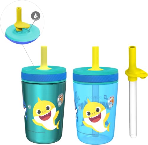 Zak Designs Baby Shark Kelso Tumbler Set, Leak-Proof Screw-On Lid with Straw, Bundle for Kids Includes Plastic and Stainless Steel Cups with Bonus Sipper (3pc Set, Non-BPA) (Pack of 12) - color: Baby Shark, size: 3 Piece Set (Pack of 12)