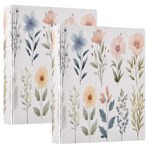 Emelivor Flowers Floral 3 Ring Binder 1.5 Inch Rings View Binders Holds 200 Sheets Three Ring Binder for Letter Size Paper Binder Organizer for Office Home Men Women School, 2 Pack - color: Flowers Floral