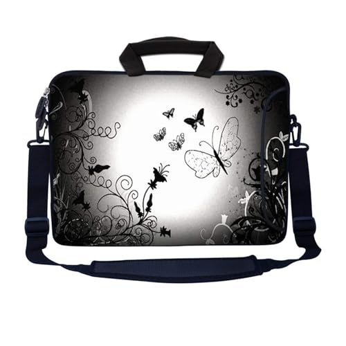 LSS 13.3 inch Laptop Sleeve Bag Notebook with Extra Side Pocket, Soft Carrying Handle & Removable Shoulder Strap for 12" 12.1" 13" 13.3" Apple MacBook Air, GW, Acer, Aspire Asus, Dell, HP, Sony, - color: Dark Contrast Fade Butterfly, size: 13 in – 13.3 in