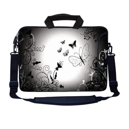 LSS 13.3 inch Laptop Sleeve Bag Notebook with Extra Side Pocket, Soft Carrying Handle & Removable Shoulder Strap for 12" 12.1" 13" 13.3" Apple MacBook Air, GW, Acer, Aspire Asus, Dell, HP, Sony, - color: Dark Contrast Fade Butterfly, size: 13 in – 13.3 in