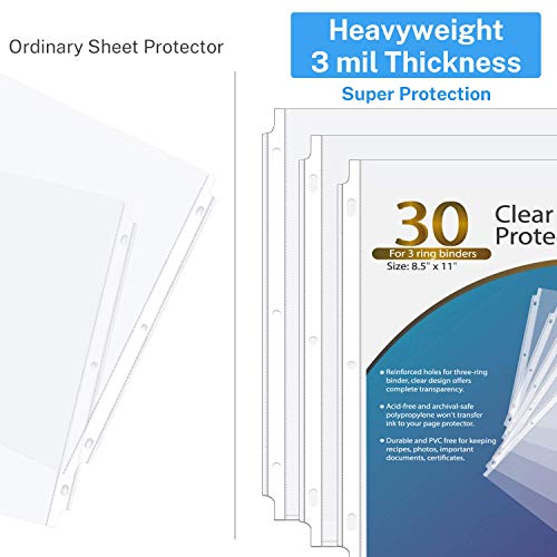 KTRIO Sheet Protectors 8.5 x 11 Inches Clear Page Protectors for 3 Ring Binder 50 Pack, Heavyweight Sheet Protectors 8.5 x 11 Inches 3 Mil Top Loading Letter Size, 30 Pack