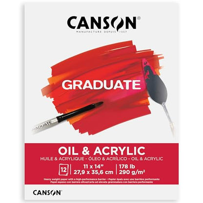 Canson Graduate Oil and Acrylic Paint Pad, Foldover, 11x14 inch, 12 Sheets | Artist Paper for Adults and Students - Oil, Acrylic, Mixed Media and Painting - size: 11x14 inch