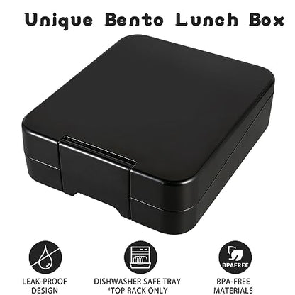 Bento Lunch Box Set for Kids with 10oz Soup Thermo, Leak-Proof Lunch Containers with 4 Compartment, Kids Thermo Hot Food Jar and Insulated Lunch Bag for Kid to School,BPA-Free(Black) - color: Black