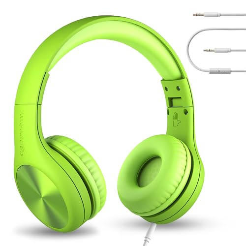 LilGadgets Connect+ Pro Wired Kids Headphones for School with Microphone, Volume Limiting Over-Ear Headset with Cord, SharePort Technology & SoftTouch Padding, Green - color: Green, size: Plain