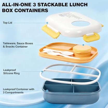 All-in-one lunch box for school kids, teens, students & girls. (Yellow) | Includes insulated bag, utensils & sauce cup. BPA-free, microwave & dishwasher safe. Great for school, work & travel. - color: Yellow
