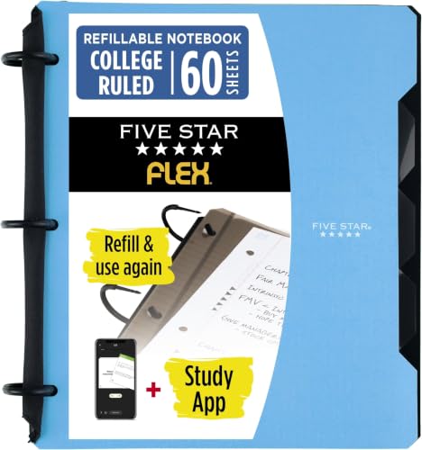 Five Star Flex Refillable Notebook + Study App, College Ruled Paper and 1 Inch TechLock Ring Binder with Pockets, Tabs and Dividers, 200 Sheet Capacity, Pacific Blue (293280AD2), (Pack of 6) - color: Blue, size: 1 Count (Pack of 6)