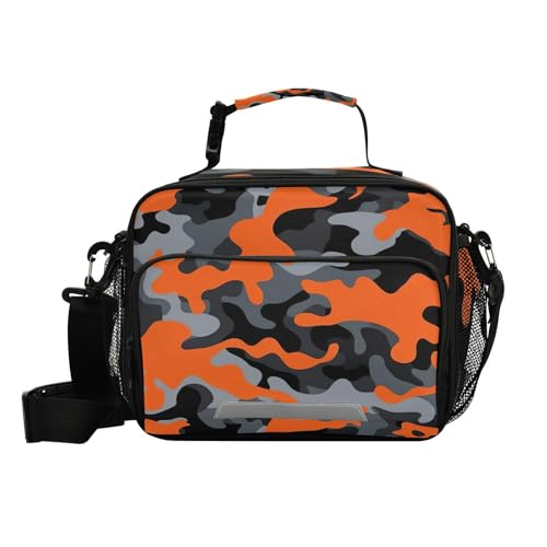 Orange Camouflage Kids Lunch Box Insulated Lunch Bags Cooler Tote Bag with Removable Shoulder Strap for Boy Girl Student 20849247 - color: Orange Camouflage