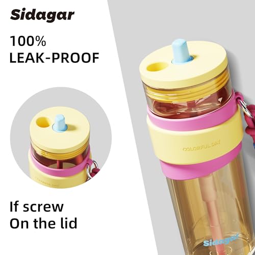 24oz Tritan Water Bottle with Straw and Silicone Sleeve, Yellow Leak-Proof Aesthetic Tumbler with Portable Carrying Strap, BPA-Free Reusable Straw Cup for School, Office, Gym - color: Sweet Peach Mist