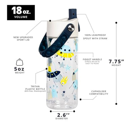 Elemental Water Bottles for Kids - Splash Kids Water Bottle for School with Pop-it Handle - BPA Free Tritan Plastic Water Bottle with Straw Leak Proof when Spout is Closed - Alien Invasion - 18oz - color: Alien Invasion