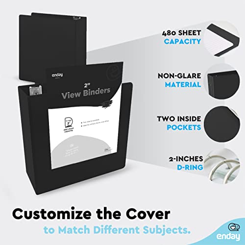 Enday 2 Inch 3 Ring Binder, Black Heavy Duty Three Ring Binder, 480 Sheets Capacity - 2 Inch Binder for Home School and Office. - color: Black, size: 2-Inch