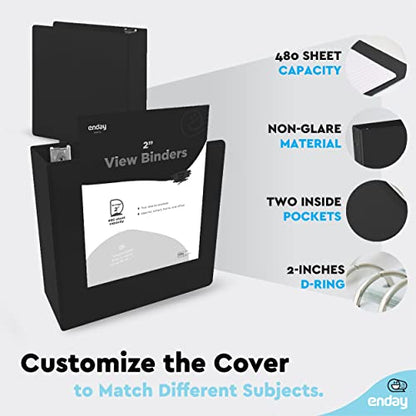 Enday 2 Inch 3 Ring Binder, Black Heavy Duty Three Ring Binder, 480 Sheets Capacity - 2 Inch Binder for Home School and Office. - color: Black, size: 2-Inch