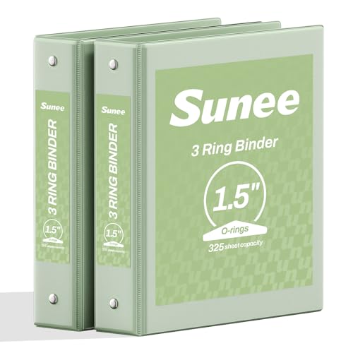 SUNEE 3 Ring Binder 1.5 Inch 2 Pack, Clear View Binder Three Ring PVC-Free (Fit 8.5x11 Inches) for School or Office Supplies, Sage Green - color: Sage Green, size: 1.5 Inch
