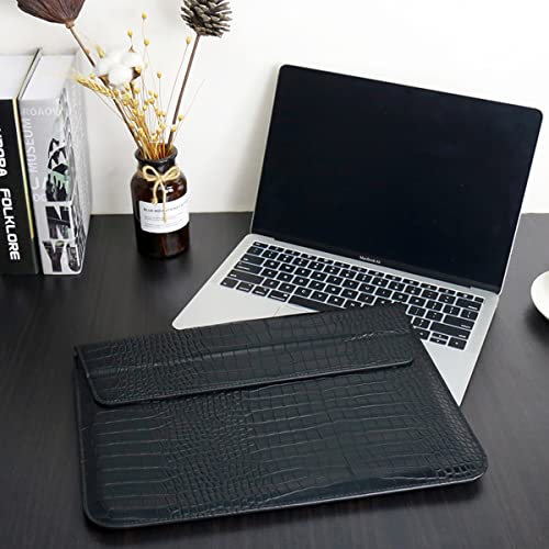 Laptop Sleeve Case 13-13.6 Inch Crocodile PU Leather Flip Cover with Stand Function for 2016-2026 MacBook Neo 13 A18 Pro A3404 Air 13 Pro 13 M5 M4 M3 M2 M1, for HP Dell Lenovo Laptop, Black - color: Black