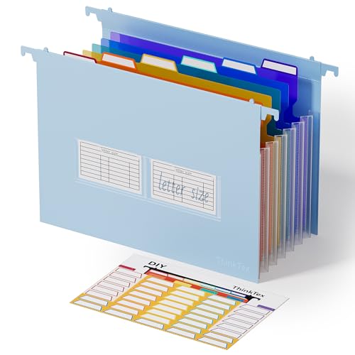 ThinkTex Plastic Expanding Hanging File Folders, 7 Innovative 1.2" Accordion Pockets, Large Capacity, Multi-Color Tabs, Letter Size for Filing Cabinet - Blue - size: Letter Size, style: Letter Size 1 Pack-Blue