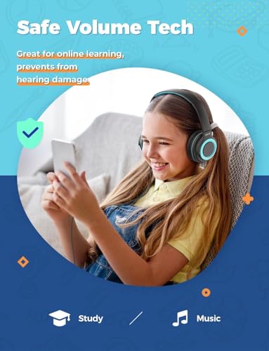 iClever 2Pack Kids Headphones with Sharing Splitter - 85dBA Safe Volume Limited - HS22 Wired Headphones for Kids Teens, Tangle-Free 3.5mm Jack Foldable Stereo Headphone for School/Tablet/Travel - color: Navy Blue & Black