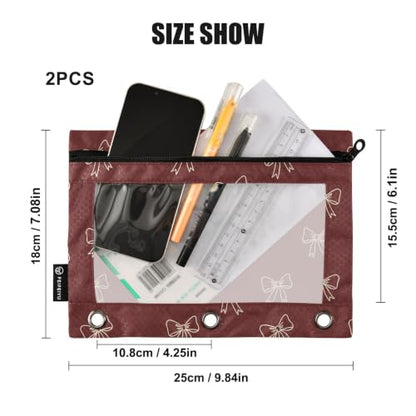 Gredecor 3 Ring Binder Pencil Pouch, Burgundy Maroon Bows Zippered Pen Case Pouches with Clear Window, 2 Pack Stylish Office & School Supplie - color: Burgundy Maroon Bows
