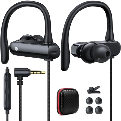5.9FT Long Cord Wired Earbuds for Chromebook Laptop,3.5mm Over In Ear Hook | Jack Plug Headphones for PC Student Kid School,Noise Isolate HiFi Stereo Audio Wrap Around Earphone In Ear Headset for Moto G - color: Black