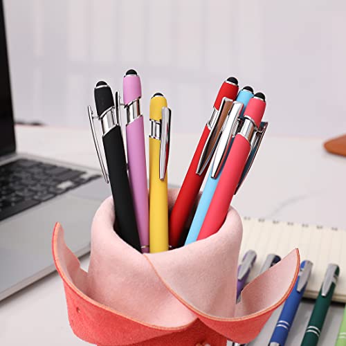 Oddmoal Ballpoint Pen with Stylus Tip, Soft Touch Click Metal Pen, 1.0mm Medium Point, Black Ink, 12 Count(Red) - color: Red - 12 Pens