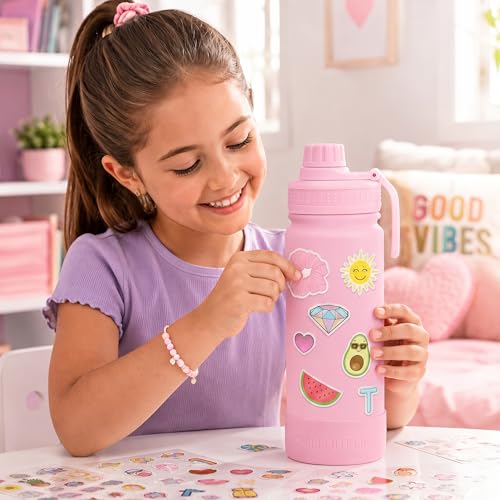 CHILLOUT LIFE 17oz Kids Insulated Stainless Steel Water Bottle with Leak Proof Spout Lid & 144 Stickers - color: Blush Pink, style: 17 oz