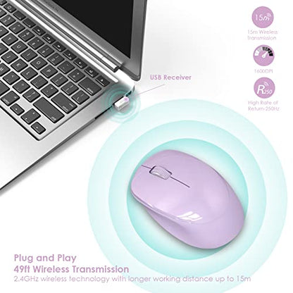 YXLILI Wireless Mouse for Laptop Ergonomic Computer Cordless Mice Portable Silent Optical Mouse with USB Receiver, 1600DPI for Laptop Windows Chromebook Mac Notebook Desktop (Purple)