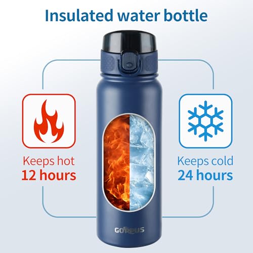 GOPPUS Insulated Water Bottle 20oz Stainless Steel BPA-Free Sports Bottle Ideal for School and Travel Silicone Spout Lid Prevents Leaks, Sweat, and Dust (Dark blue) - color: Dark Blue