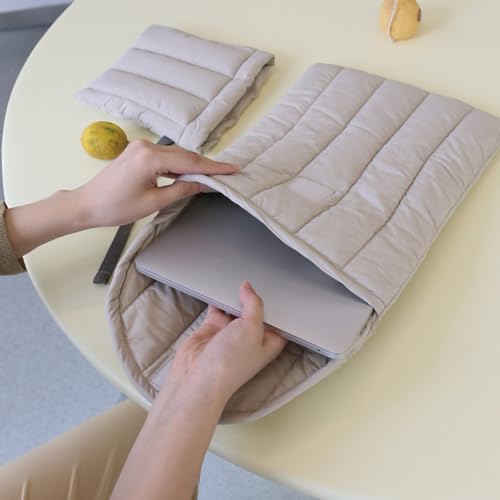Puffy Laptop Sleeve 11-12 Inch, Soft Laptop Case, Grey Set | Compatible with 11-12 Inch Macbook Pro/Air, Asus/Dell/Lenovo Laptops, Protective Carrying Bag with Cable Storage Pouch - color: Grey Set, size: 11/12