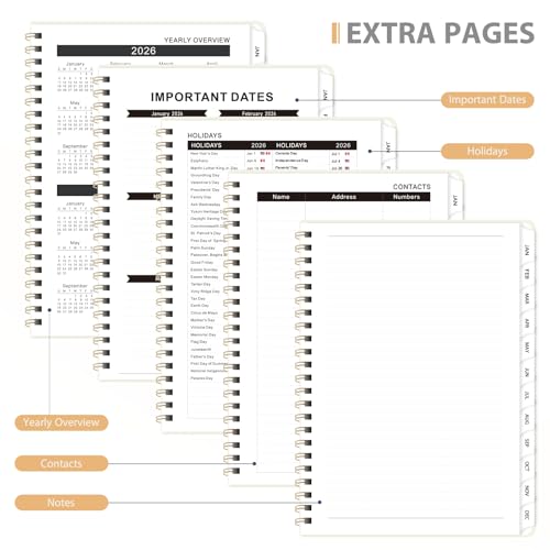 2026 Planner, Weekly and Monthly Calendar Planner Agenda, Jan 2026 - Dec 2026, Planning Academic Book, Office Desk Accessories and School Supplies - A5 (6.3'' x 8.5'') - color: A-Beige