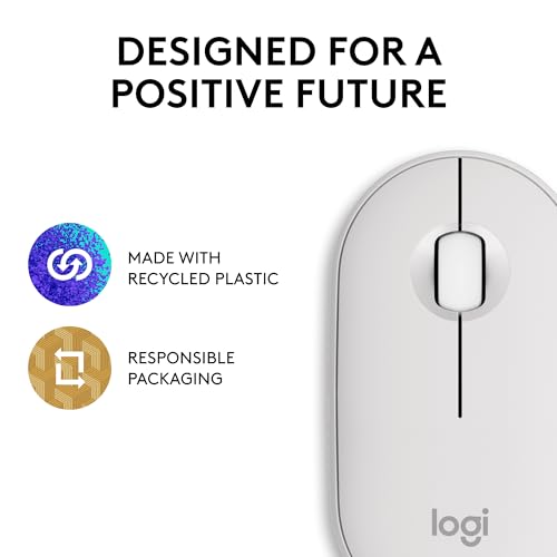 Logitech M350s Pebble 2 Bluetooth Wireless Mouse - Tonal White | Slim Bluetooth, Portable, Lightweight, Customizable Button, Quiet Clicks, Easy-Switch for Windows, macOS, iPadOS, Chrome OS - color: Tonal White
