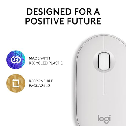Logitech M350s Pebble 2 Bluetooth Wireless Mouse - Tonal White | Slim Bluetooth, Portable, Lightweight, Customizable Button, Quiet Clicks, Easy-Switch for Windows, macOS, iPadOS, Chrome OS - color: Tonal White