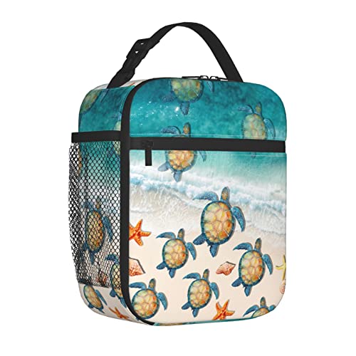 YETTA YANG Sea Turtle Beach Starfish Ocean Portable Lunch Bag Insulated Lunch Box Reusable Totes For Women Men Work Picnic Camping - color: Black8