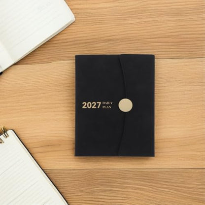 Lurrose 2027 A5 Academic Planner Weekly Monthly Schedule Organizer with Multi-purpose Layout in Faux Leather Cover Portable Calendar Notebook for Professionals and Students