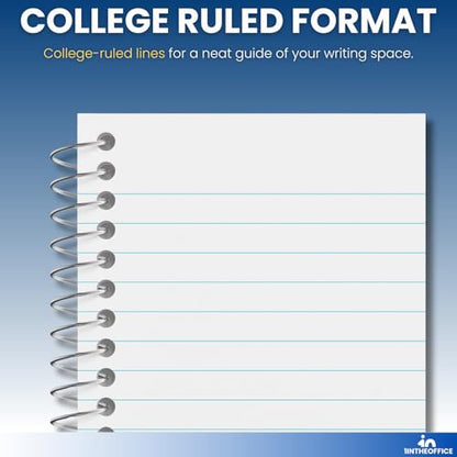 1InTheOffice Wirebound Spiral Memo Books, Memo Pads, 3" x 5", College Ruled, Small Notepad 3x5, Assorted, 75 Sheets/Pad, 10 Pads/Pack