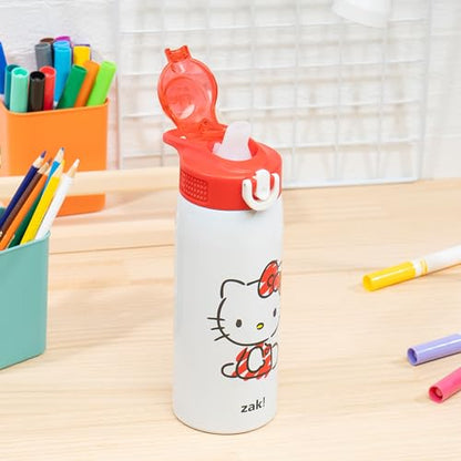 Zak Designs Sanrio Sage Kids Water Bottle For School or Travel, 19oz Stainless Steel Water Bottle With Straw, Handle, and Leak-Proof, Pop-Up Spout Cover (Hello Kitty) - color: Hello Kitty (Sage)