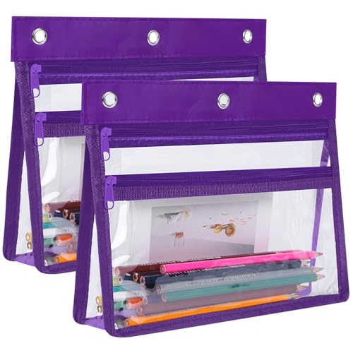 YoeeJob Pencil Pouch for 3 Ring Binder with 1.5 inch Expandable Large Capacity, Double Pockets Zipper Pencil Case, Pencil Binder Pouch for School Office Home, Purple - color: purple