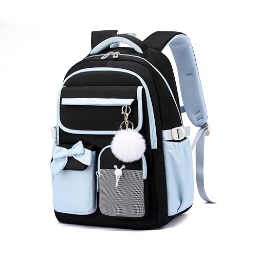 Girls Backpack School Bags Kids Elementary School Backpack for Girls Teens Cute Childrens Bookbags Casual Back Packs, Black Blue - color: Black-blue