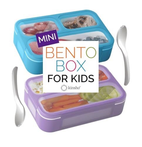 Small Snack Containers for Kids Toddlers - 3 Compartments (Set of 2) - Leak-Proof Boxes with Lids - BPA-Free Plastic Mini Bento Lunch Box - Ideal for School, Daycare, Holds 2 Cups (Purple + Blue) - color: Purple Blue MINI 2pk