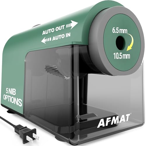 AFMAT Electric Pencil Sharpener, Fully Automatic Pencil Sharpener for 6.5-10.5mm No.2/Jumbo/Colored Pencils, Auto in & Out, 5 Sharpness Modes, 10000+ Sharpenings for Classroom Home Office, PSC5(Green) - color: Green