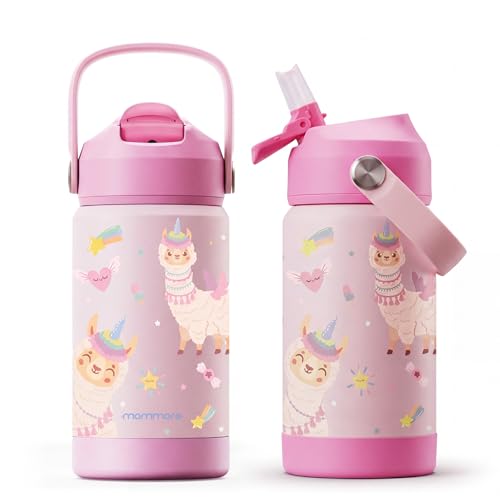 Mommore Kids Insulated Water Bottle with Soft Rubber Handle, 12oz Stainless Steel Thermos with Straw Lid, Leak Proof, Easy to Clean Design, Vacuum Small Canteen for School Boys Girls, Unicorn-1 Pc - color: Unicorn